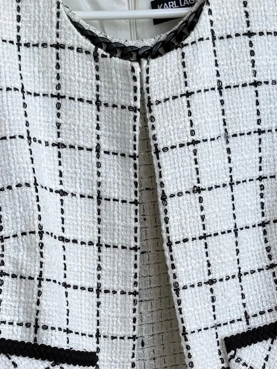 Karl Lagerfeld Tweed Dress Suit Set Size 8 Black White Chanel Style - Picture 5 of 8